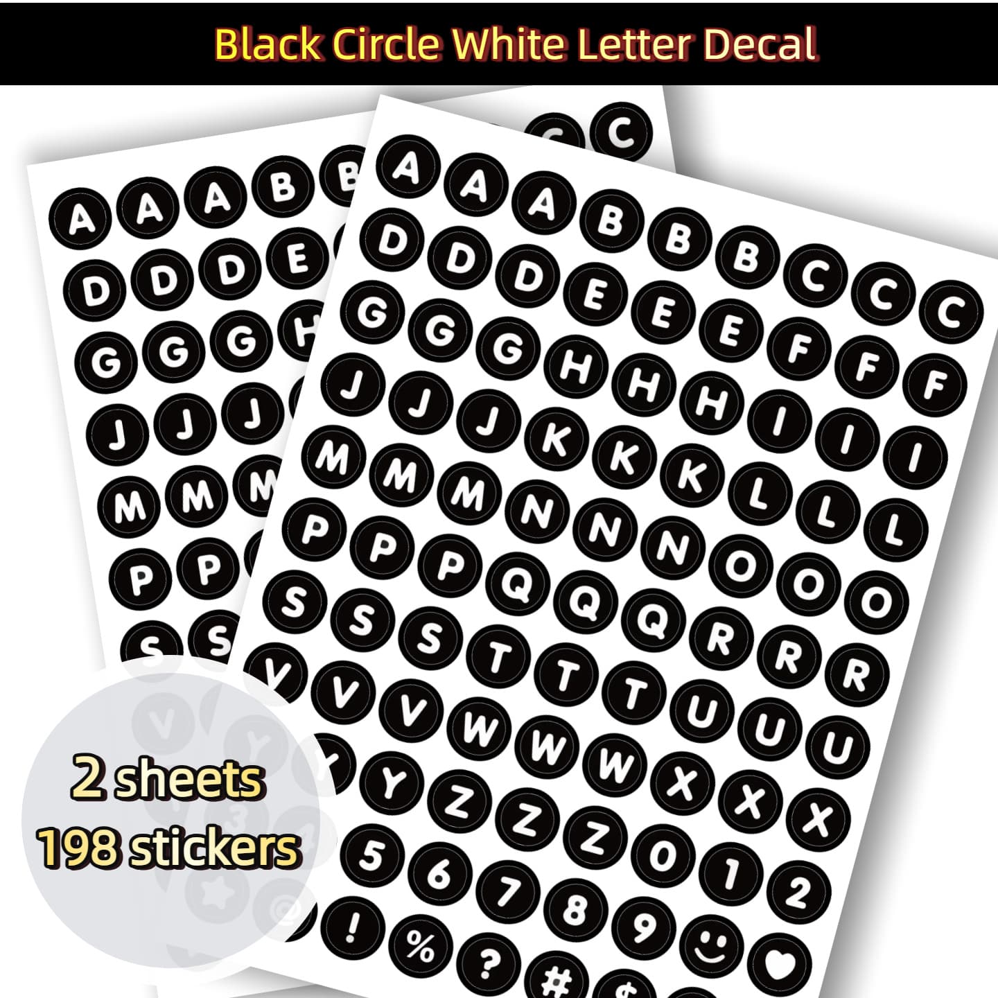 2 Sheets/198pcs Dot Letter & Number Stickers - 1.2cm White Letter Black Circle Decals For Diy Scrapbooking, Labels & Crafting | Alphabet Stickers For Cards & Organization