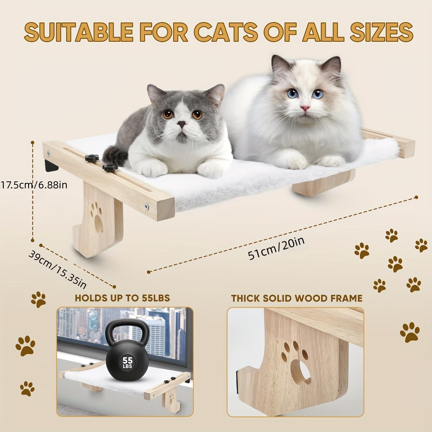 1pc Adjustable Cat Hammock For Windows Featuring A Soft Fleece Lining, Wood Frame With , Designed For Indoor Cats. With Hooks, Serves As A Large Cat Bed
