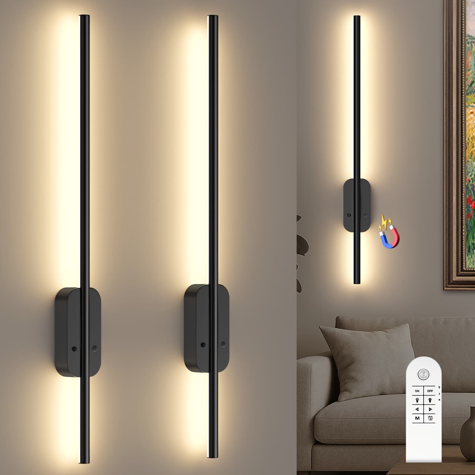 Battery Operated Wall Sconce Set Of 2: Rechargeable Wall Lights Wireless Sconces With Touch And Remote, Magnetic Wall Scone Lighting Decor For Bedroom Living Room Hallway