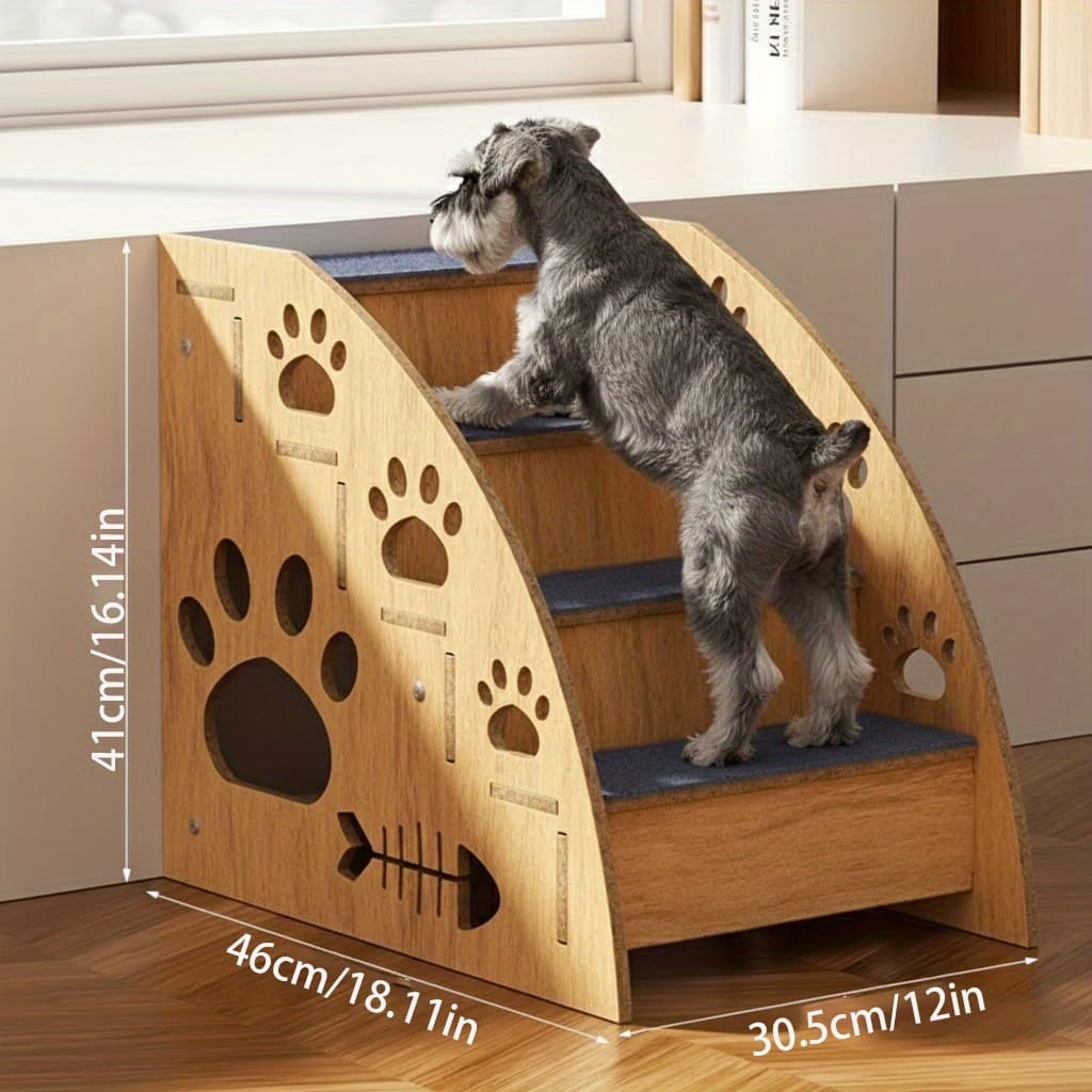 Pet Stairs For Sofo Beds- Non-slip Dog Stairs With Safety Rails- 3 To 4 Step Pet Ramp For Small Medium Dogs& Senior Cats- 15 Inch Height