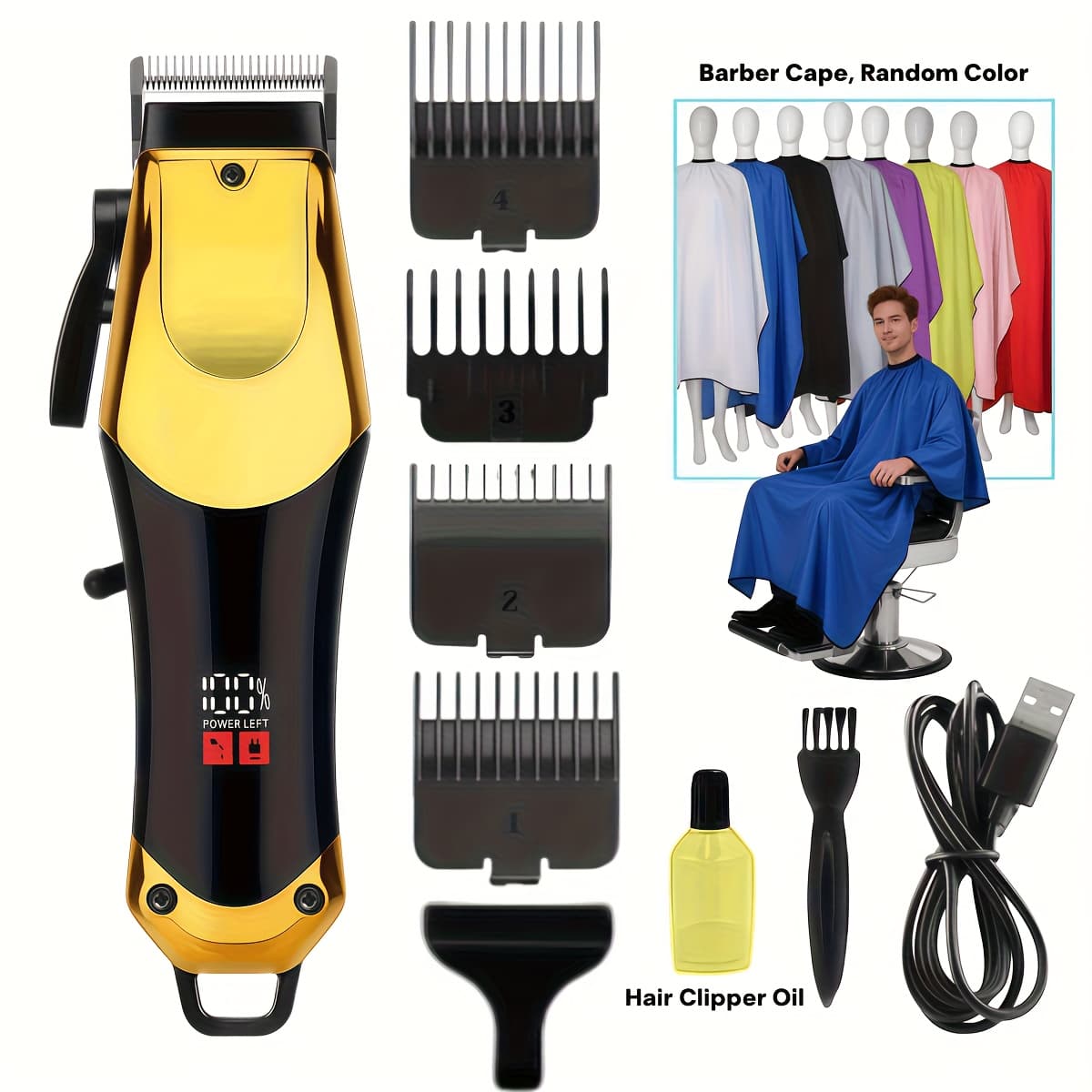 Men's 10-in-1 Clipper Set, Usb Rechargeable With Lcd Screen & Adjustable Length, Professional Haircut Kit Including Cape & Oil, Perfect Gift For Dad Or Boyfriend (valentine's Day, Father's Day)