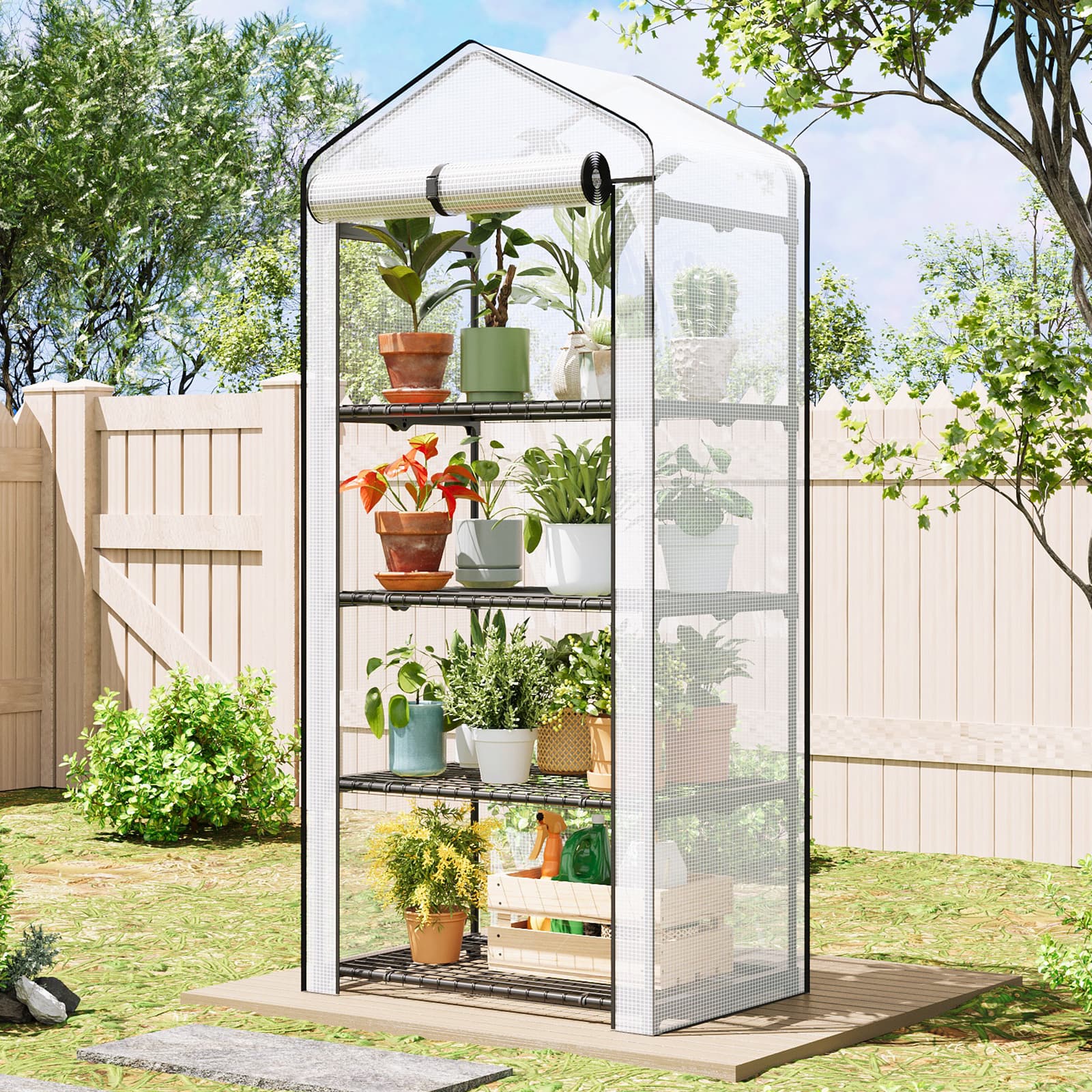 Whonline 1pc Greenhouse For Outdoors, Mini Portable Flower Garden Plant Kit Outside, Heavy Duty 4 Tiers And Durable Cover, For Halloween And Christmas