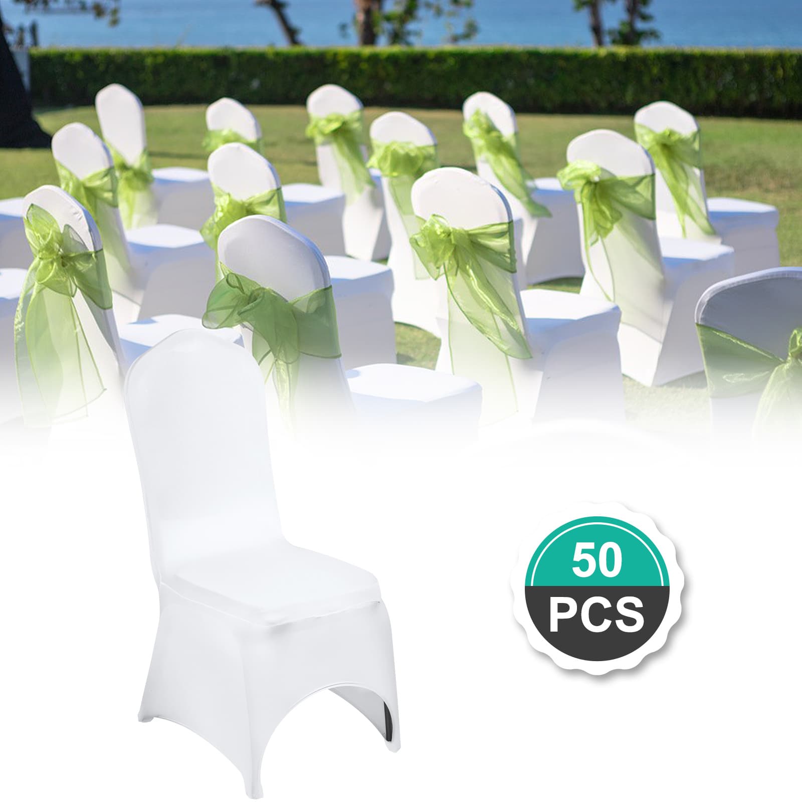 Vevor 50 Pcs White Chair Covers Polyester Spandex Chair Cover Stretch Slipcovers For Wedding Party Dining Banquet Chair Decoration Covers