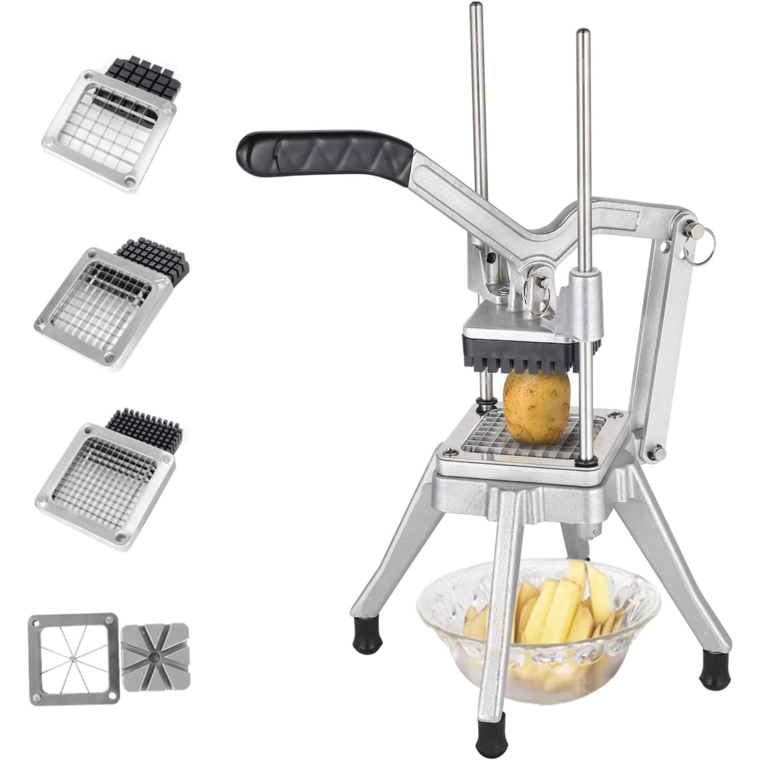 Meffir Commercial Vegetable Chopper French Fry Cutter Stainless Steel W/ 4 Sizes Blades, Slicer, 1/2", 3/8", 1/4" & 8-wedge Blades And Pusher Blocks For Restaurants, Home & Kitchen