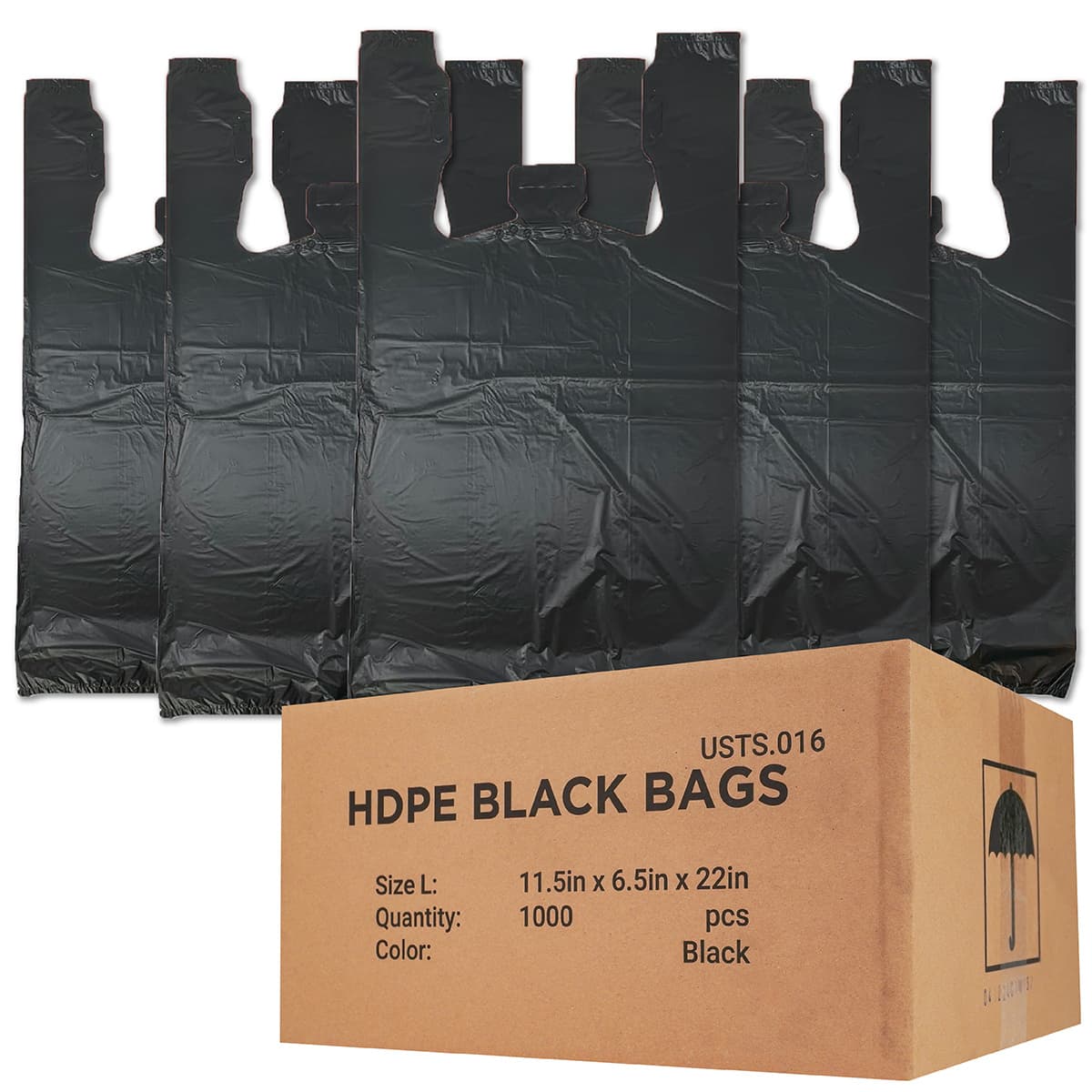 Heavy Duty Black Plastic T-shirt Bags - 11.5" X 6.5" X 22", Durable Hdpe Shopping Bags, 1000 Count For Grocery & Retail