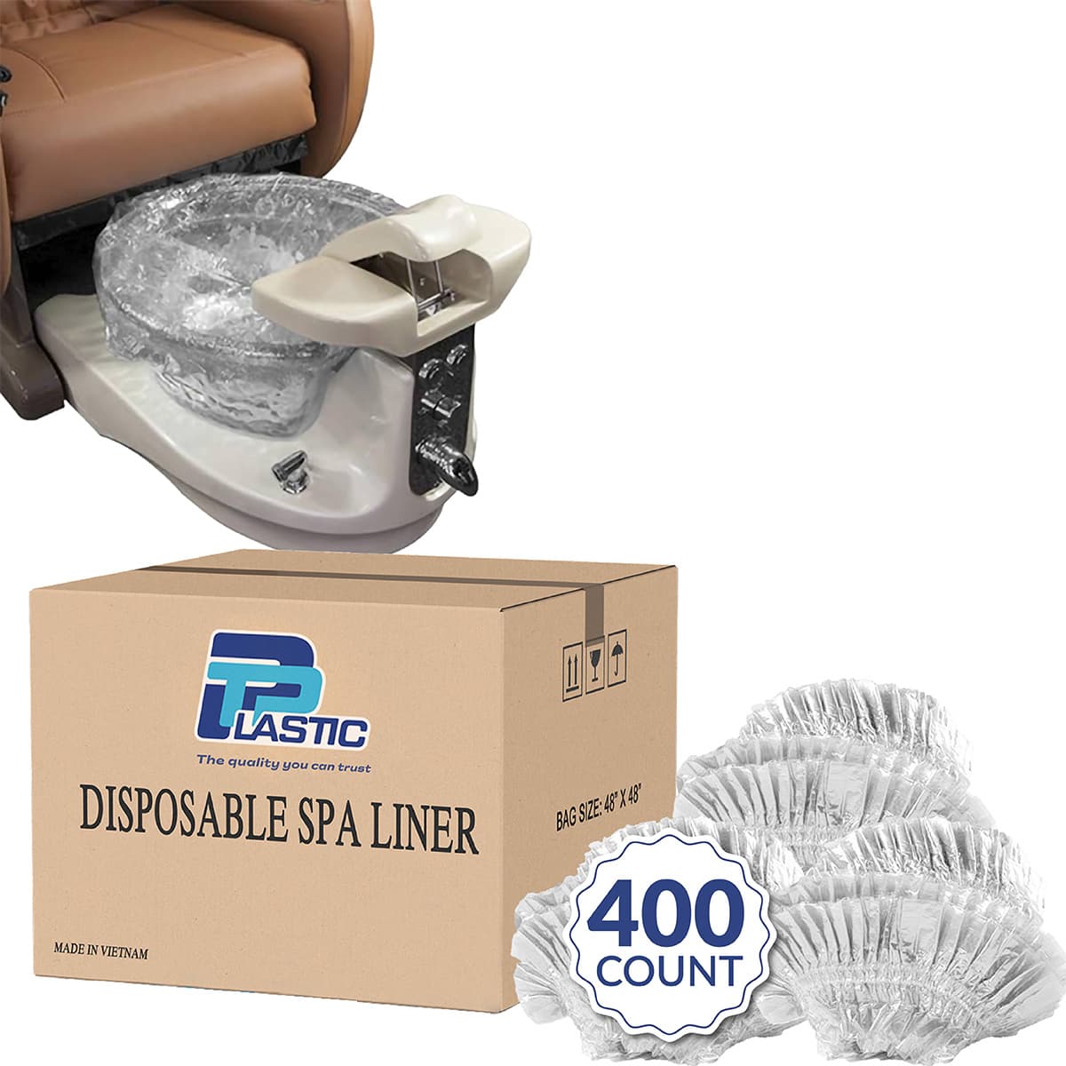 Plastic Pedicure Liners Disposable 400 Count – Liners For , Xl 48"x48", Foot Bath Tub Liner Bags For Salon Or Home Use
