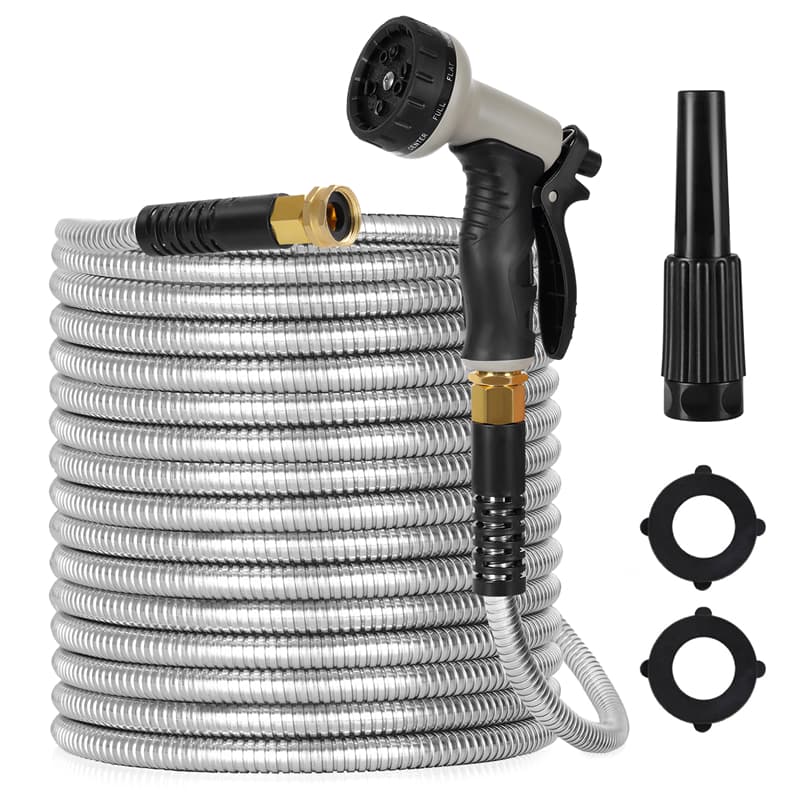 Metal Garden Hose, 100ft Stainless Steel Flexible Water Hose With 10 Adjustable Patterns Spray Nozzle, Heavy Duty Water Pipe , Kink Free , 2 Nozzles - image 4