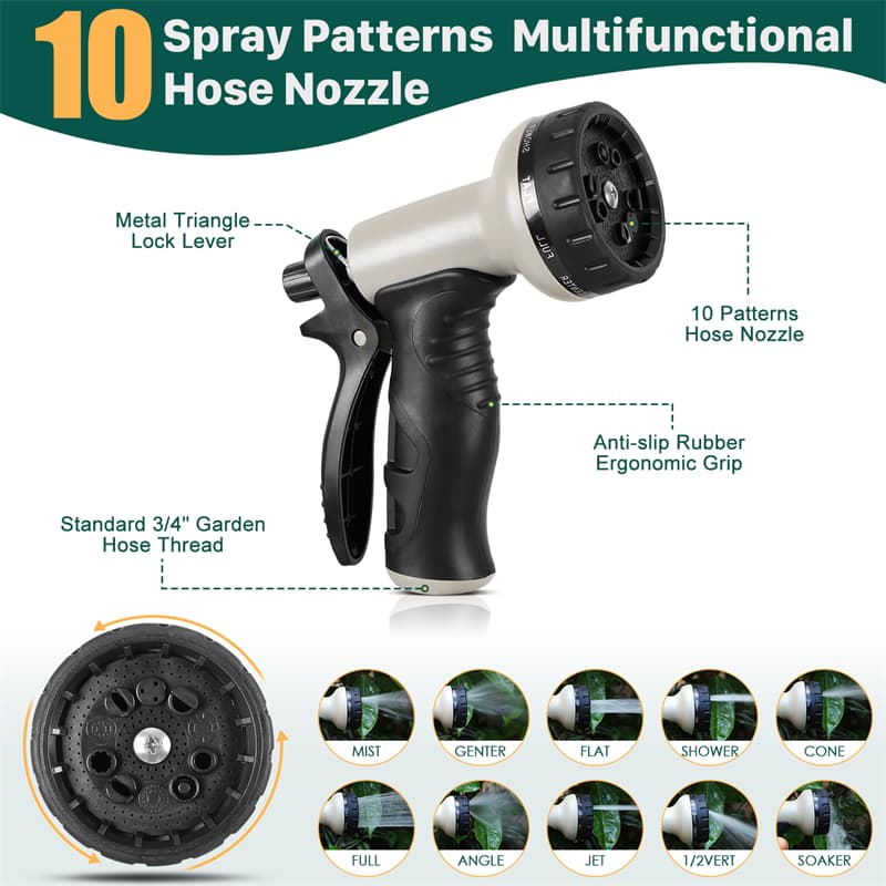 Metal Garden Hose, 100ft Stainless Steel Flexible Water Hose With 10 Adjustable Patterns Spray Nozzle, Heavy Duty Water Pipe , Kink Free , 2 Nozzles - image 2