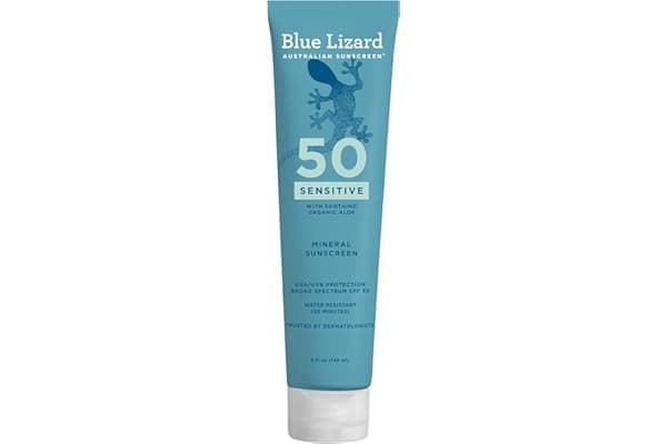Blue Lizard Sensitive Mineral SPF 50 Sunscreen Lotion, 100% Mineral Sunscreen, UVA/UVB Protection, Infused with organic Aloe Vera, Soothes and Hydrates, 5 fl oz | with Zinc Oxide, 50+, Water Resistant
