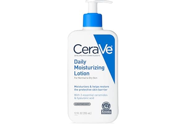 CeraVe Daily Moisturizing Lotion for Dry Skin, Body Lotion & Face Moisturizer with Hyaluronic Acid and Ceramides, Daily Moisturizer, Fragrance Free, Oil-Free, 12 Ounce
