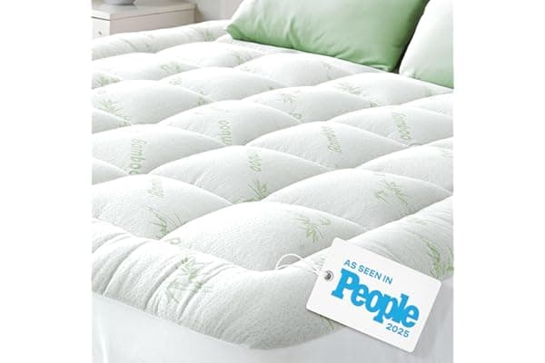 Ultra Soft Queen Size Mattress Topper - Viscose Made from Bamboo Pillow Top Mattress Pad for Back Pain Relief - Naturally Cooling for Hot Sleepers, Green