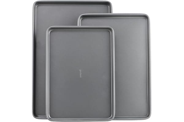 GoodCook Everyday Nonstick Baking Sheet Set, 3 Pack Includes One Small, Medium & Large Pan Carbon Steel Construction Cookie Sheet Bakeware Set, Gray