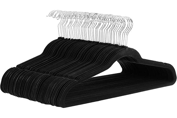 Amazon Basics Slim Velvet Non-Slip Space Saving Suit Clothes Hangers, Closet Organizer, Black, 50-Pack