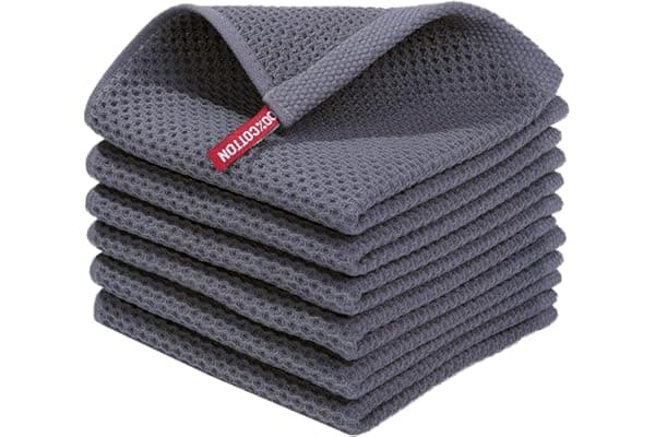 Homaxy 100% Cotton Waffle Weave Kitchen Dish Cloths, Ultra Soft Absorbent Quick Drying Dish Towels, 12 x 12 Inches, 6-Pack, Dark Grey