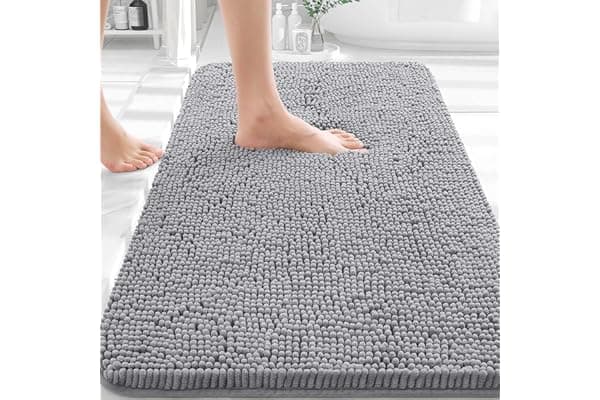 OLANLY Bathroom Rugs 30x20, Extra Soft Absorbent Chenille Bath Rugs, Rubber Backing Quick Dry, Machine Washable Bath Mats for Bathroom Floor, Tub and Shower, Home Decor Accessories, Grey
