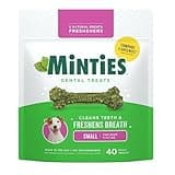 Minties Dog Dental Bone Treats, Tiny/Small Dental Dog Treats, 16 Ounces, Cleans Teeth, Fight Bad Breath, Removes Plaque and Tartar, 40 Count
