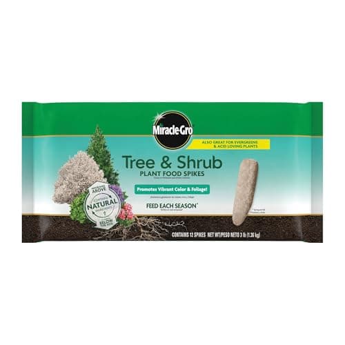Miracle-Gro Tree and Shrub Plant Food Spikes - Deciduous, Flowering & Evergreen Tree Fertilizer Spikes, Hydrangeas, and Acid-Loving Plants, 12 Count, 3 lb.