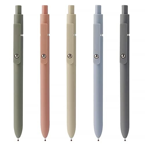 FIOVER 5pcs Gel Pens Quick Dry Ink Pens Fine Point Premium Retractable Rolling Ball Gel Pens Black Ink Smooth Writing for School Office Home