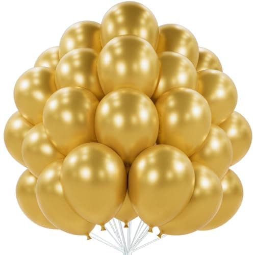 PartyWoo Gold Balloons 50pcs 12 Inch Gold Latex Helium Balloons for Birthday Wedding Anniversary Baby Shower Graduation Bachelorette Retirement Engagement Tea Casino Disco Party Decorations Gold-G101