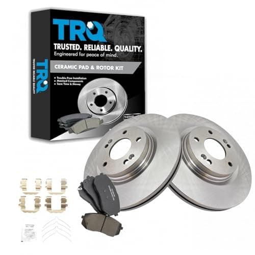 TRQ Front Ceramic Brake Pad and Rotor Kit Compatible with 2015-2019 Hyundai Sonata 2015-2020 Kia Optima 2021-2024 Hyundai Kona Electric - Verify Fitment & Trim