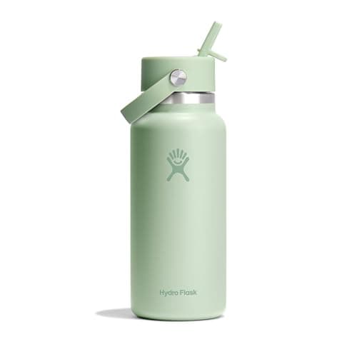 Hydro Flask Water Bottle - Insulated Stainless Steel - Wide Mouth Flex Straw Lid, Non Spill, Leakproof and Refillable in 32 Oz Aloe Green