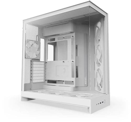 NZXT H9 Flow RGB+ (2025) – Dual-Chamber ATX Mid-Tower Airflow PC Case – 7 RGB Fans (6 x 140mm,1 x 120mm) & Control Hub – 420mm Radiator Support –Connect Ready- Stainless Steel Tempered Glass - White21% offLimited time deal