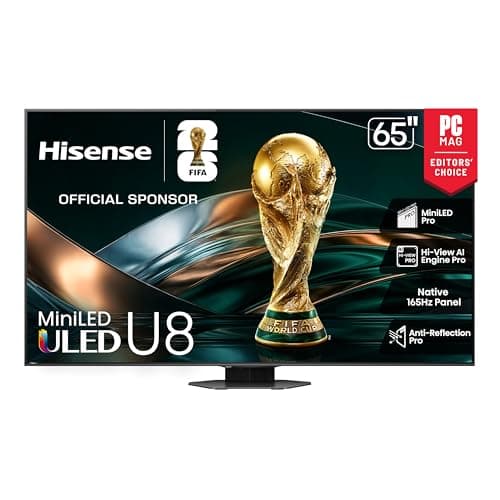 Hisense 65" Class U8 Mini-LED ULED 4K UHD Google Smart TV (65U8QG, 2025 Model) - QLED, Native 165Hz, VRR 288, Up to LD5600, 5000 Nits, HDR10+, Dolby Vision IQ · Atmos, IMAX Enhanced, 4.1.2 Ch Audio