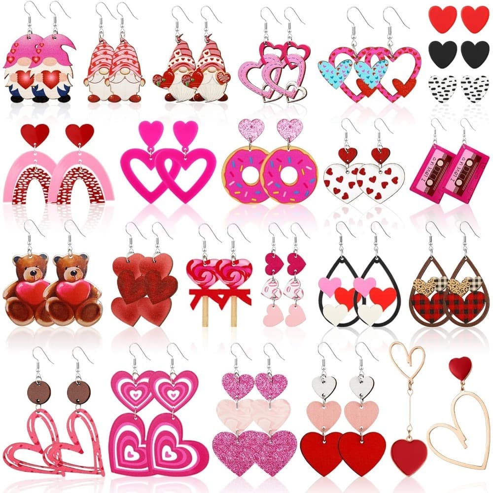 Valentine's Day Earrings Wood Bulk For Women Acrylic Heart Dangle Earrings Cute Love Jewelry Dangling Gift