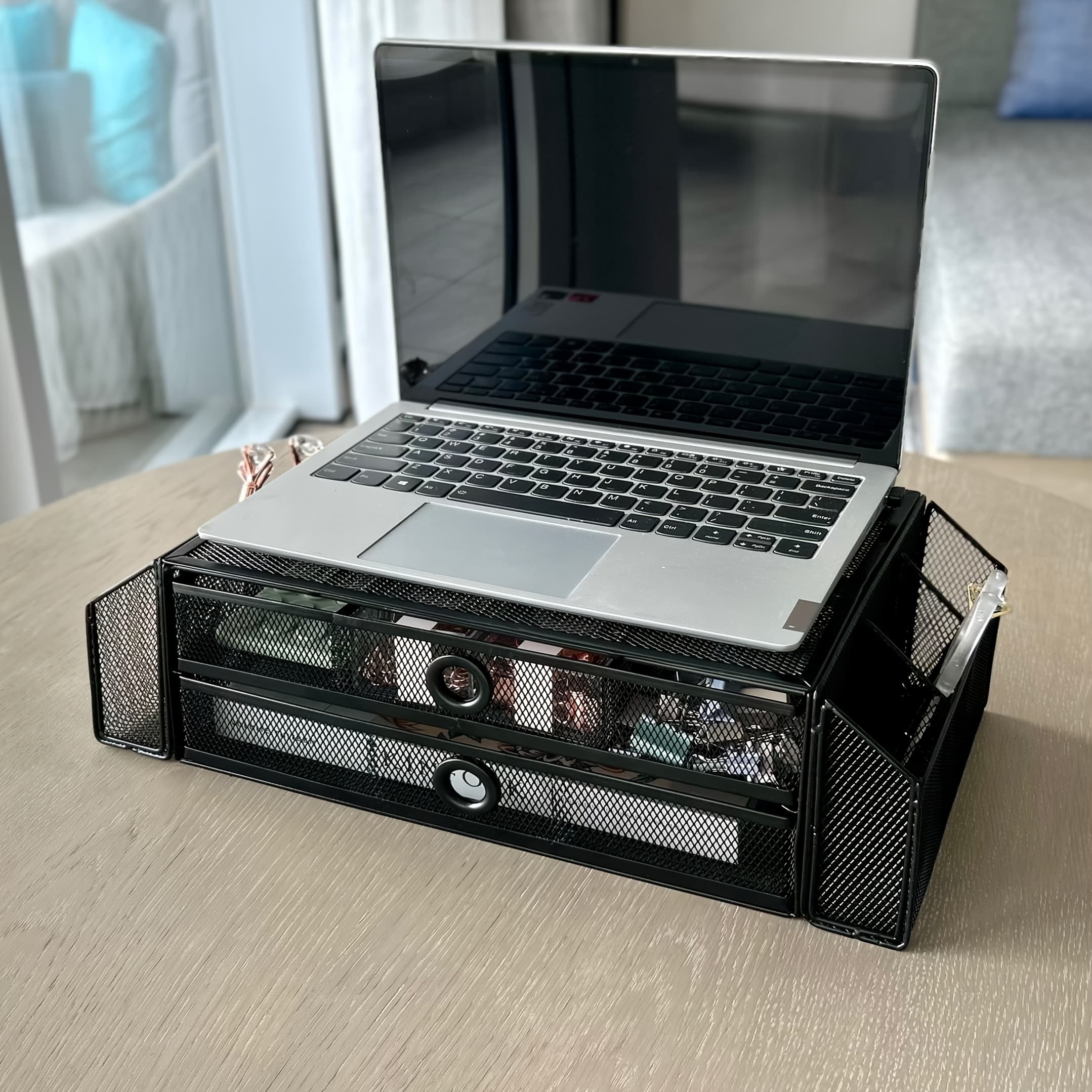 2 Tier Metal Monitor Stand Monitor Riser And Computer Desk Organizer With Drawer And Pen Holder For Laptop, Computer