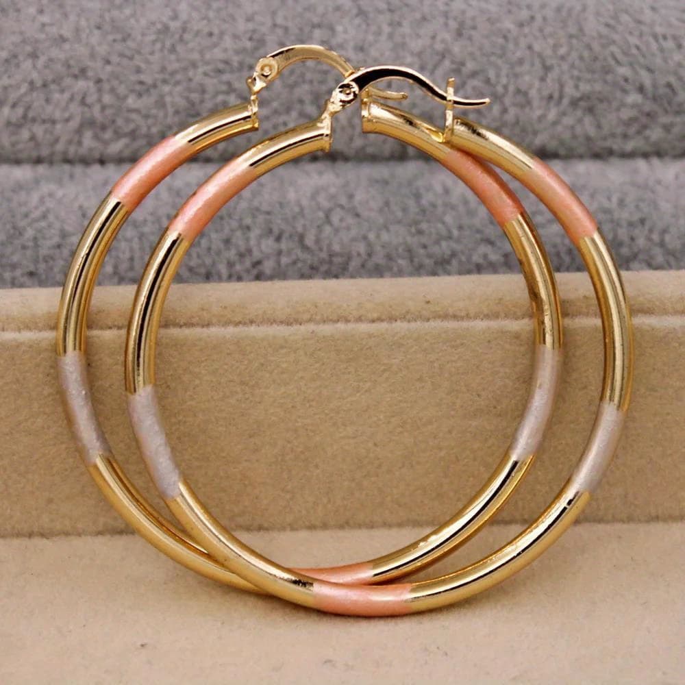 Trendy Statement Golden Copper Hoop Earrings For Women Round Golden Additions For Wedding Anniversary Gift