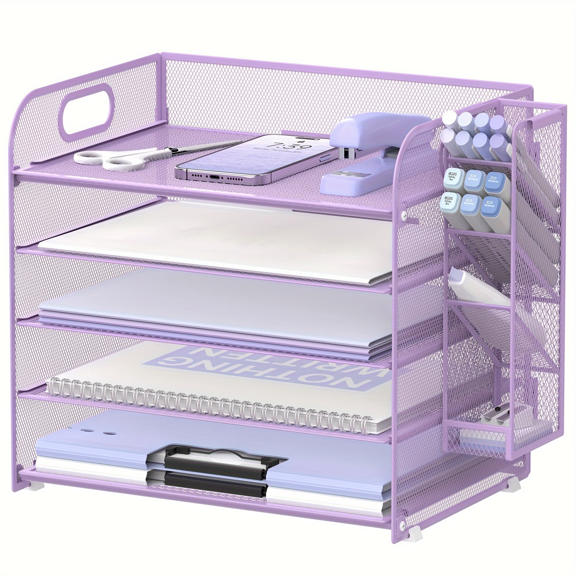 5 Tier Desk Organizer With Handle & Removable Pen Holders, Paper Letter Tray Organizer For Office Supplies, Mesh Paper/file Organizer For Desk