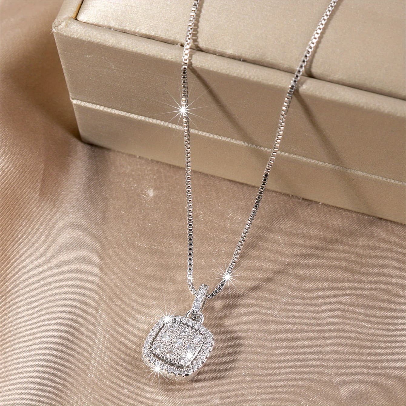 Elegant And Delicate Square Zirconia Pendant - Women's Luxurious Plated 925 Silver Necklace, Wedding Party Jewelry