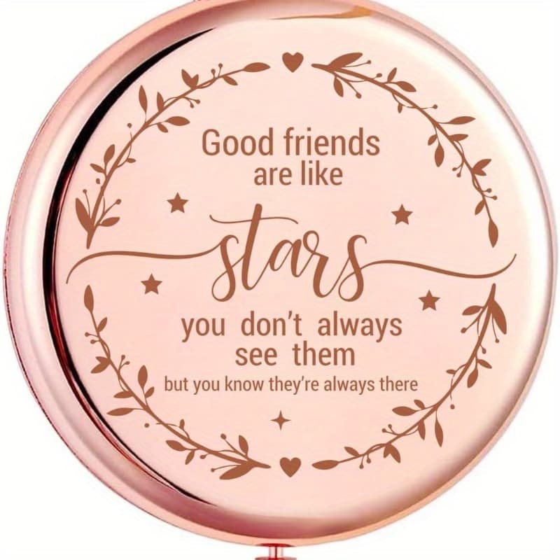 Good Are Like Stars Travel Makeup Mirror, Rose Golden Engraved Travel Pocket Cosmetic Compact Makeup Mirror Friendship Gifts For Women Sister Coworkers…