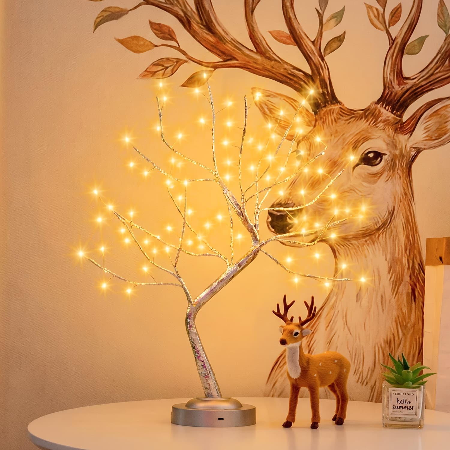 Tabletop Tree Light With 90 Led Holiday Halloween Christmas Birthday Decoration Lamp, Artificial Tree Light Usb/battery Operated For Home Party Christmas, Gifts, Parties Decoration (warm White)