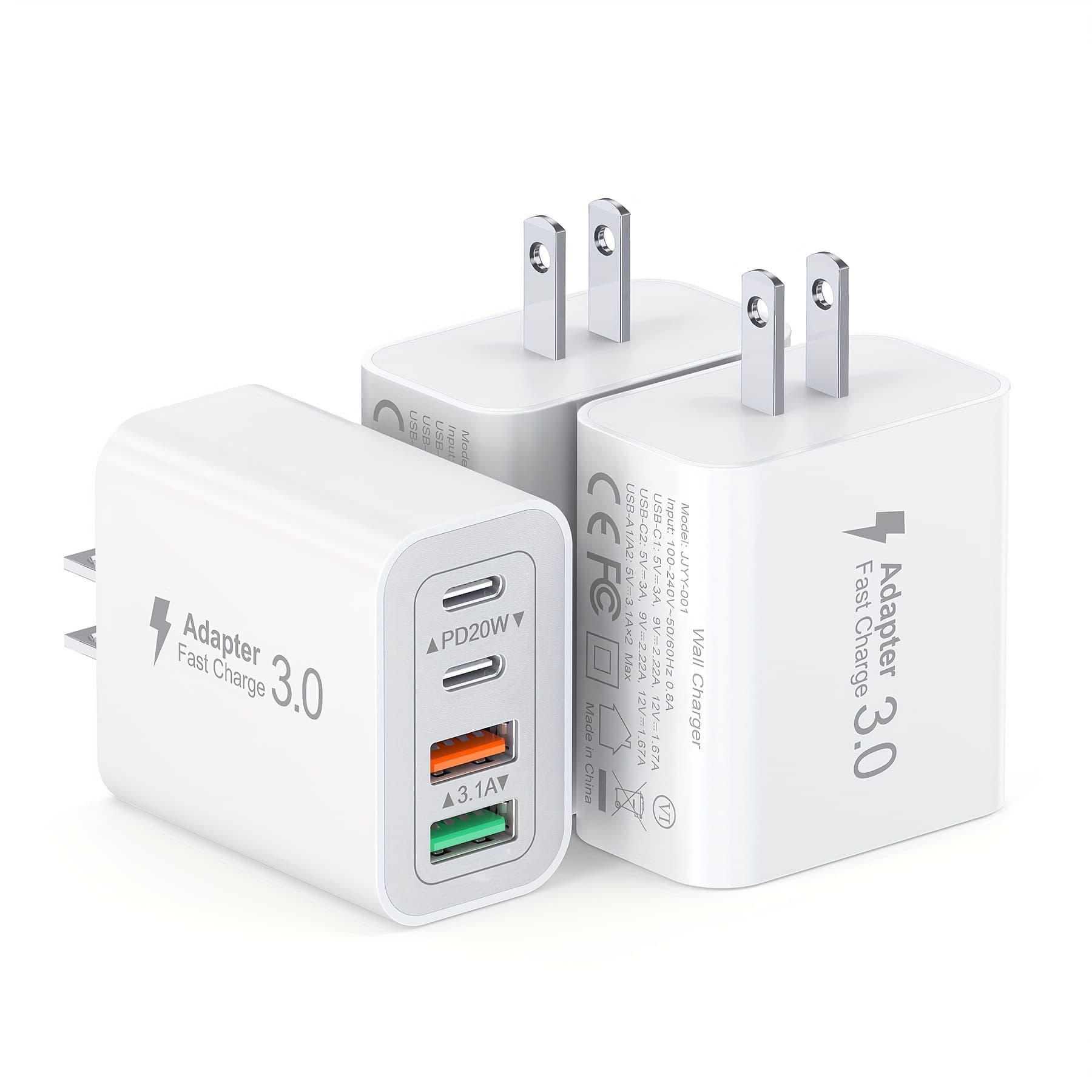 3 Pack Fast Charging Block, 40w 4-port Charger Cube Plug Box Base Adapter For Ipad/pro/mini, Compatible With Iphone 15/14/13/12, Galaxy, Motorola, , Google Pixel, Tablet