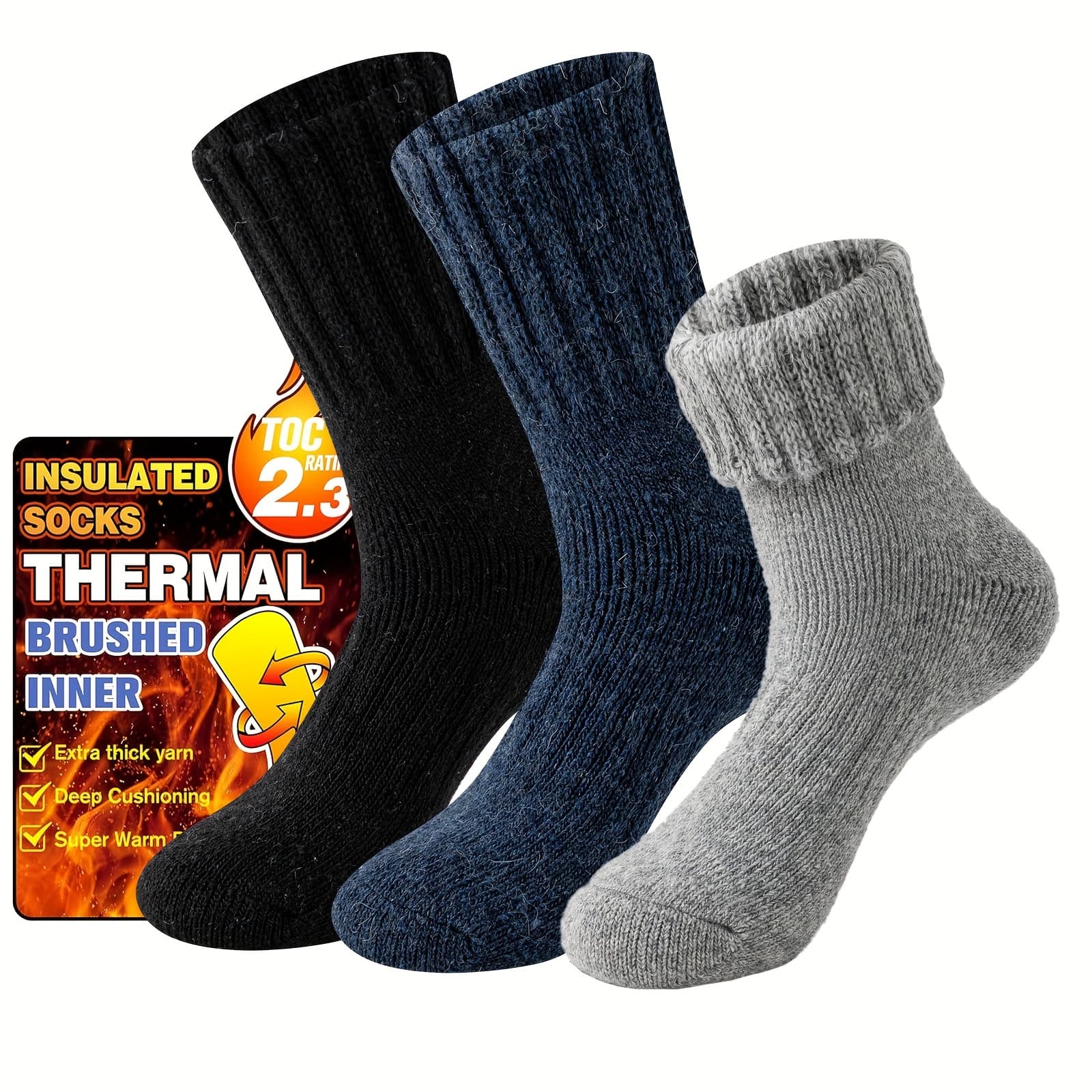 3 Pairs Of Merino Wool Thermal Socks For Men And Women Winter Ski Thick Boots For Cold Weather Gift Socks.