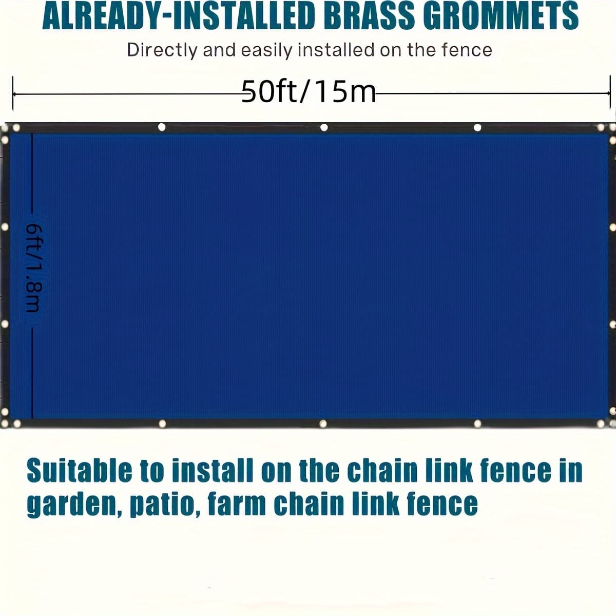 6x50ft Fence Privacy Screen, Heavy Duty Privacy Fence Screen, Outdoor Shade Cloth Mesh Barrier, Cable Zip Ties Included, Blue