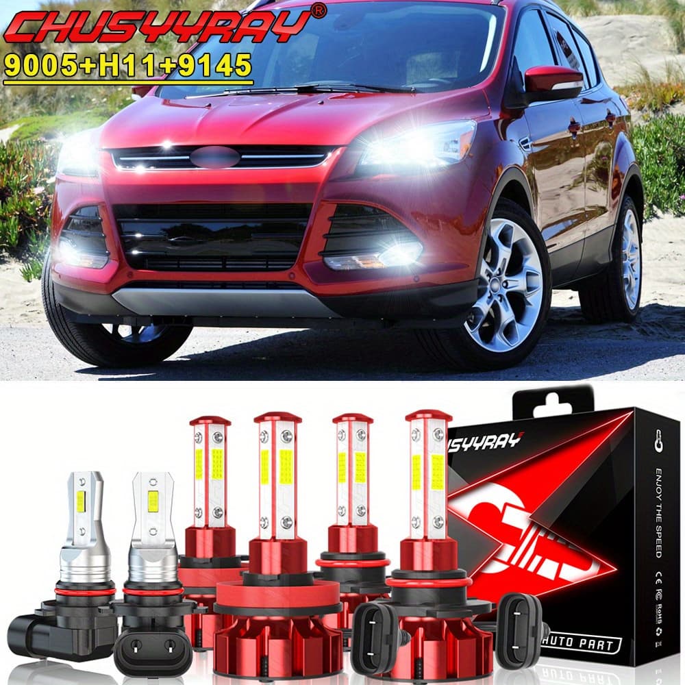 Escape 2013-2016 Led Headlight Bulbs High/ Low+fog Light Bulbs Combo, 9005/ Hb3 H11 9145 100w 60000lm 6000k Cool White Over 50000 Hours Plug And Play, Pack Of 6, Without Battery