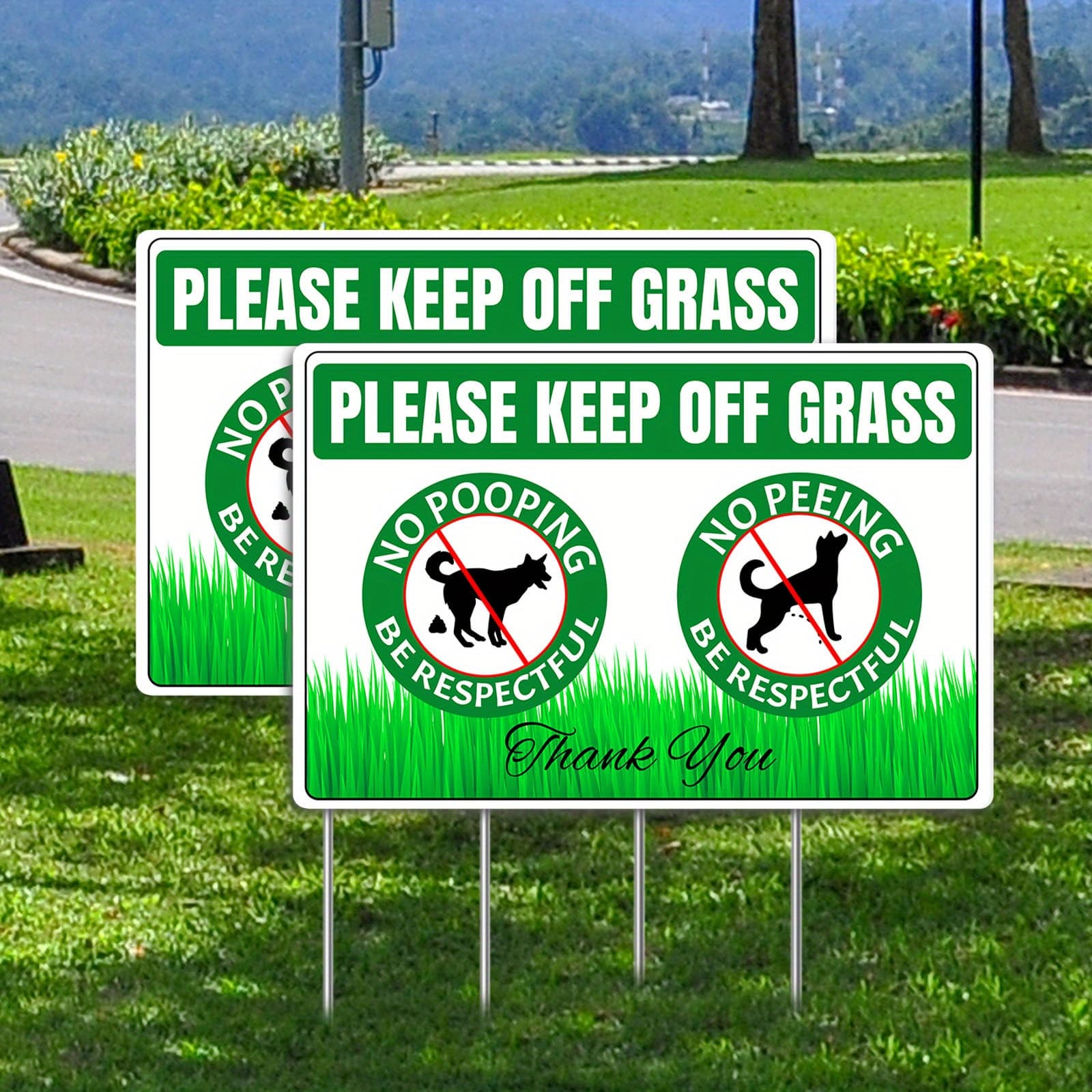 2pcs Pvc Dog Off Grass Signs Pack - Waterproof, Sun-resistant, Stake For Yard, Garden, Lawn & Park