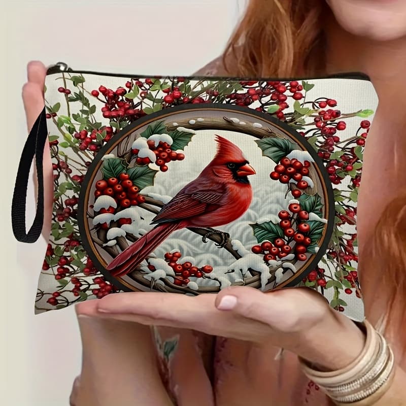 1pc Ladies Makeup Bag, Flowers, Birds Design, Very Suitable For Outdoor Holiday Travel And Daily Use Zipper Bag, Give For Women, 6.7inch X 9.9inch