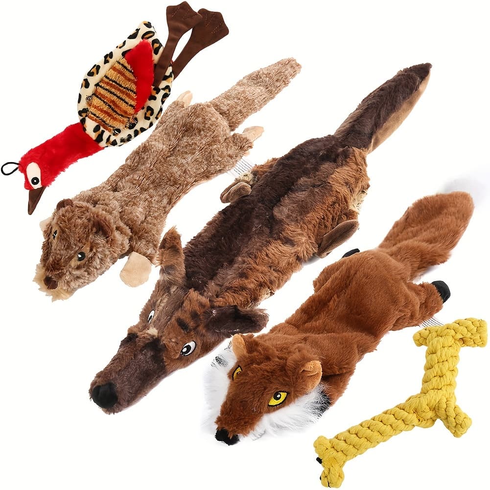 5pcs Crinkle Dog Squeaky Toys, Durable Plush Dog Toys, No Stuffing Dog Toys For Small Medium Large Dogs, Stuffless Puppy Toys For Boredom And Stimulating
