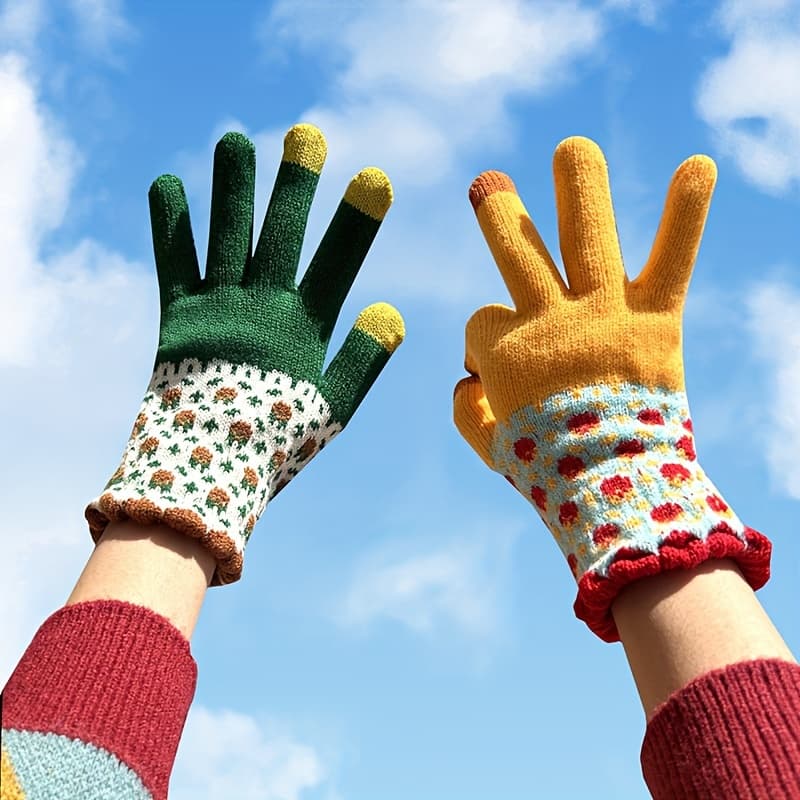 Women's Cute -lined Warm Winter Gloves, Five-finger Gloves For Students, Autumn And Winter Gloves