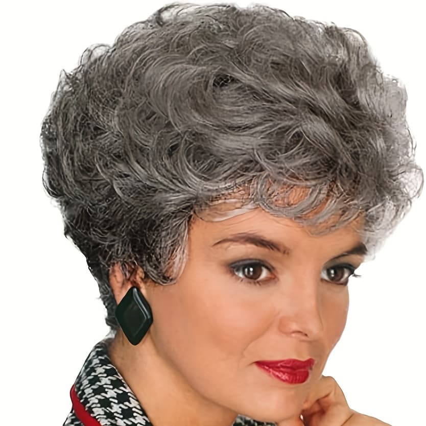 Women's Short Curly Gray Wig, Synthetic Material, Used For Role Play, Replace Hair, Dark Gray, Halloween Christmas Gift