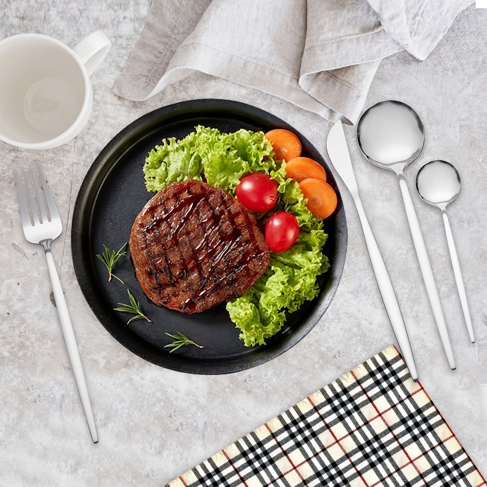 24pcs Silverware Set Stainless Steel Cutlery Set For 6 - Tableware Set Includes Dinner Knives, Forks, Spoons & Teaspoons - Mirror Polished, Perfect For & Everyday Use, Kitchen Utensils