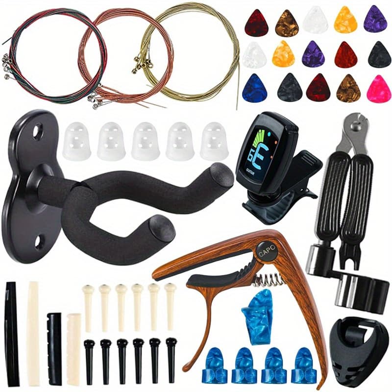 68pcs Guitar Accessories Kit, Acoustic Guitar Changing Tool, Including Acoustic Strings, Guitar Picks, Capo, String Winder&cutter, Tuner, Guitar Bones, For Guitar Players And Guitar Beginners
