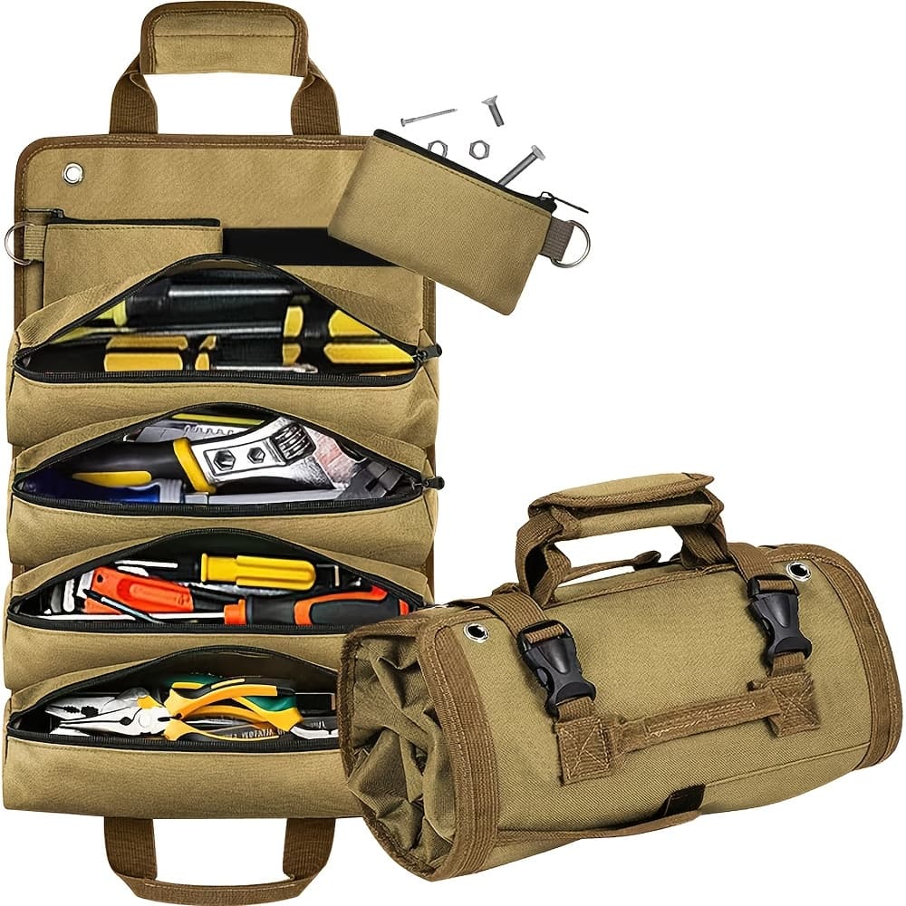Tool Roll, Roll-up Tool Pouch, Detachable 6-pocket Organizer, Tool Roll Organizer For Mechanics, Electricians, And Hobbyists