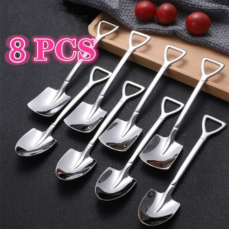 8pcs/set Creative Tea-spoon Fashion Tableware Steel Spoon Retro Shovel Spoon