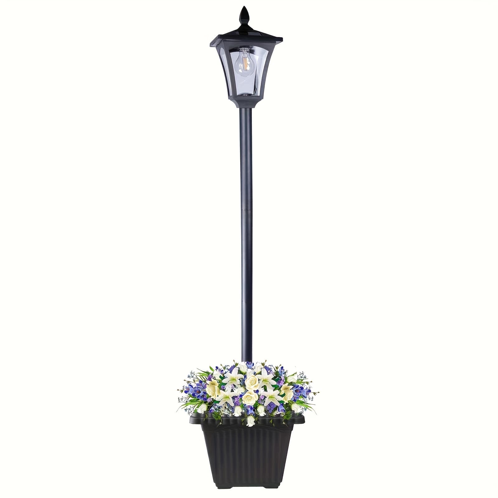 63" Solar Post Light With Planter, Outdoor Lamp Post For Christmas Decor, Garden, Yard, Patio, Anti-rust Aluminum Construction, Warm White Led,