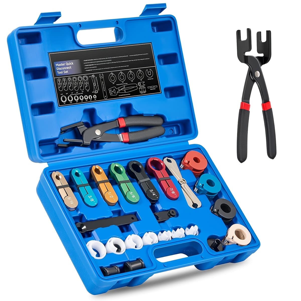 26pcs Master Quick Disconnect Tool Kit, Fuel Line Disconnect Tool Set With Fuel And Ac Disconnect Pliers, Fuel Line Removal Tool Set For Ac Fuel & Transmission Systems, Blue