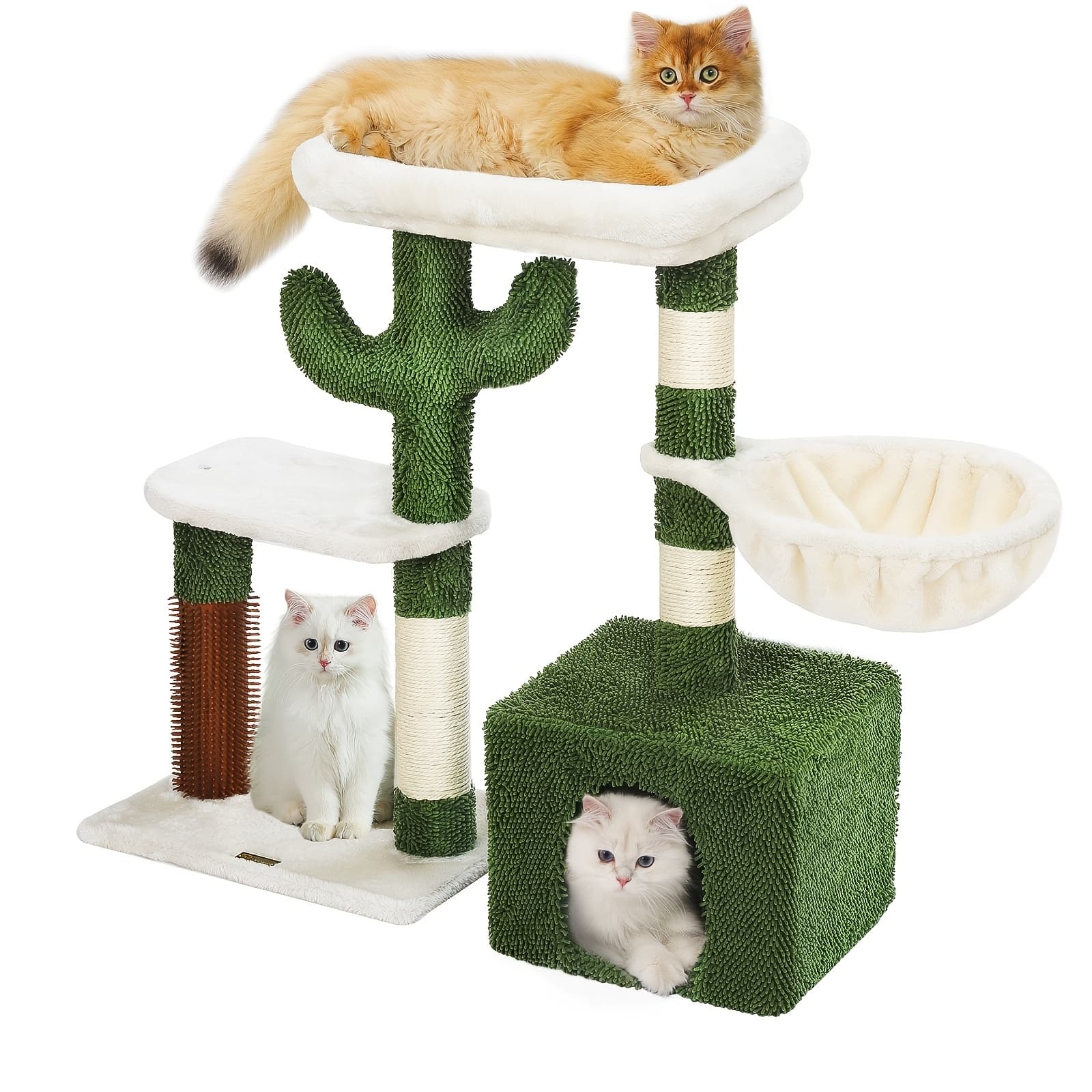 Hoopet Cat Tree, 32 Inch Cute Cactus Cat Tower For Indoor Cats With Sisal Scratching Post, Cozy Condo, Hammock, Massage Brush, Plush Perch And Dangling Ball For Kittens